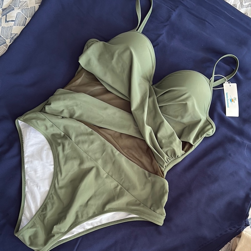 NWT. L Green mesh Swimsuit